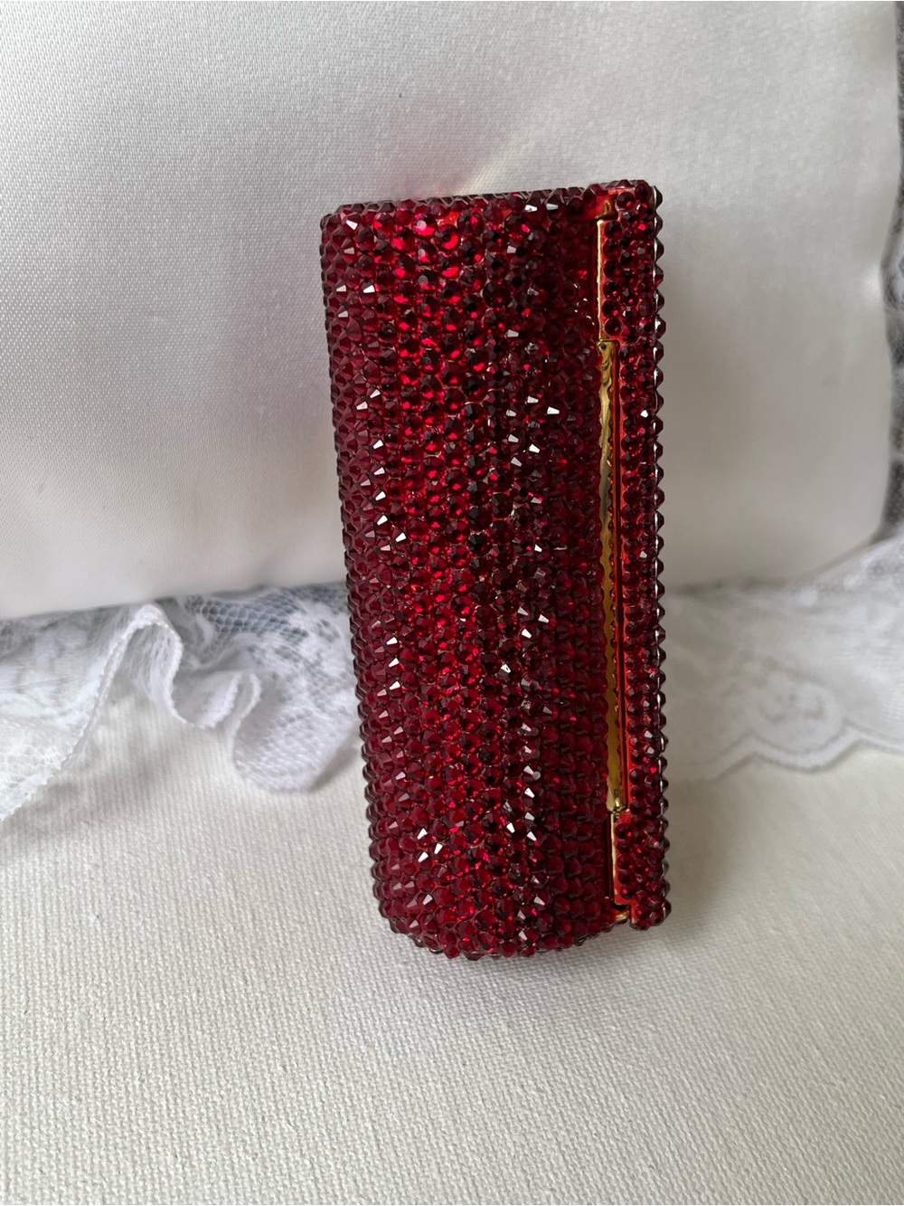 Judith Leiber Red Crystal Lipstick Compact Mirror Case, Like New - Picture 10 of 13